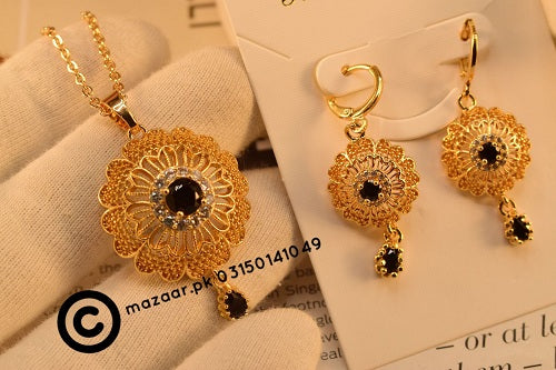 Black Stone Flower Golden Necklace Sets for Girls/Women - Meerzah