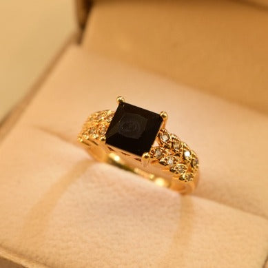 Beautiful Gold Design Black Stone Crystal Ring for Girls/Women - Meerzah