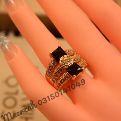 Stunning Black Stone Golden Crystal Ring for Girls/Women - Meerzah