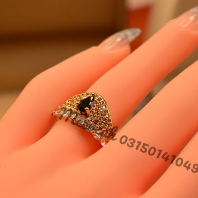 Elegant Black Stone Golden Crystal Ring for Girls/Women - Meerzah