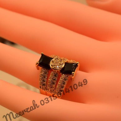 Stunning Black Stone Golden Crystal Ring for Girls/Women - Meerzah