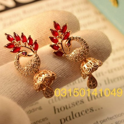 Elegant Maroon Zircon Peacock Golden Earings for Girls/Women - Meerzah