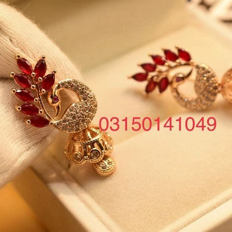 Elegant Maroon Zircon Peacock Golden Earings for Girls/Women - Meerzah