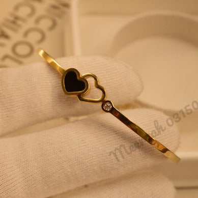 Beautiful Fancy Black Heart crystal Golden Bangle Bracelet for Girls/Women - Meerzah