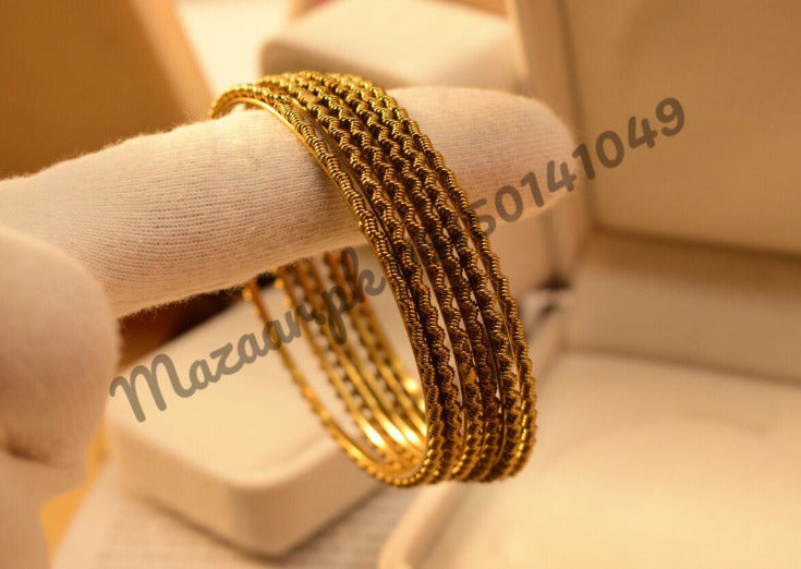 Antique Fancy Set Golden Bangles for Girls/Women - Meerzah