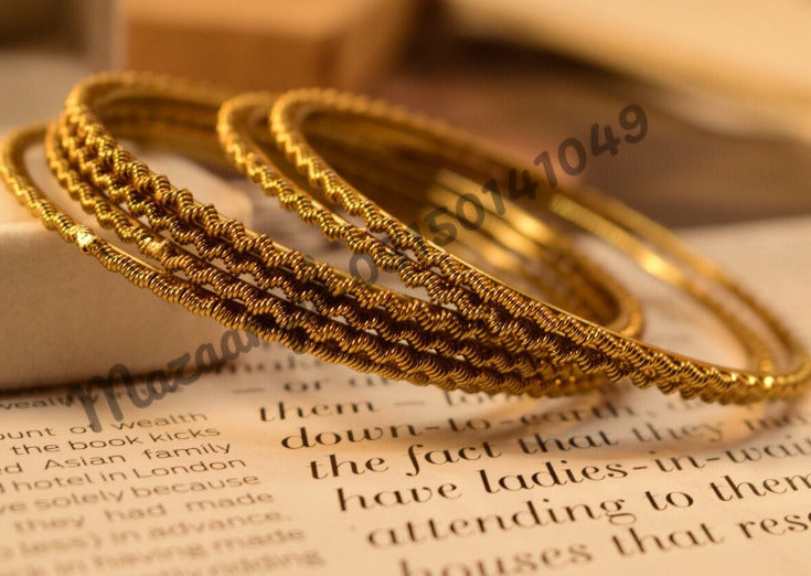 Antique Fancy Set Golden Bangles for Girls/Women - Meerzah