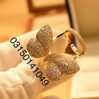 Butterfly Crystal Golden Adjustable Ring for Girls/Women - Meerzah