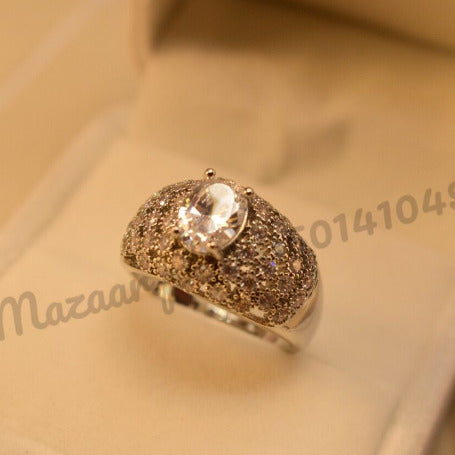 Elegant Glass Zircon Crystal Silver Ring for Girls/Women - Meerzah