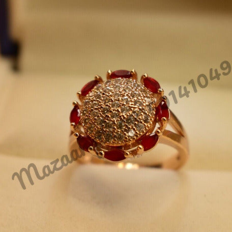 Antique Gold Plated Maroon Zircon Ring for Girls/Women - Meerzah