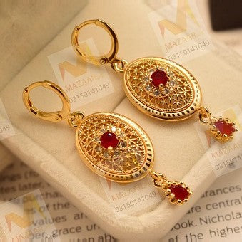 Fancy Maroon Zircon Golden Earings for Girls/Women - Meerzah