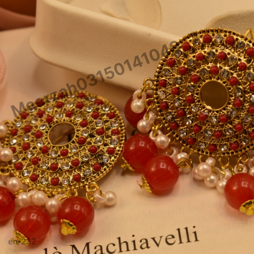 Red studded gold coated earrings for Girls/Women