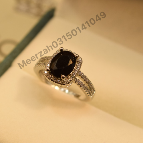 Stylish Black Stone Silver Plated Ring for Girls/Women