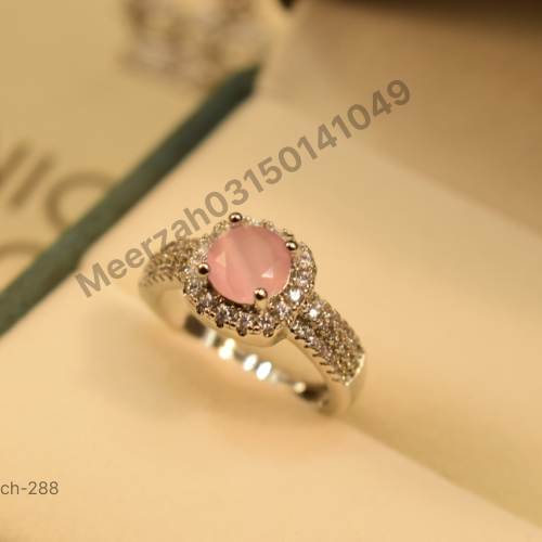 Stylish Pink Stone Silver Plated Ring for Girls/Women