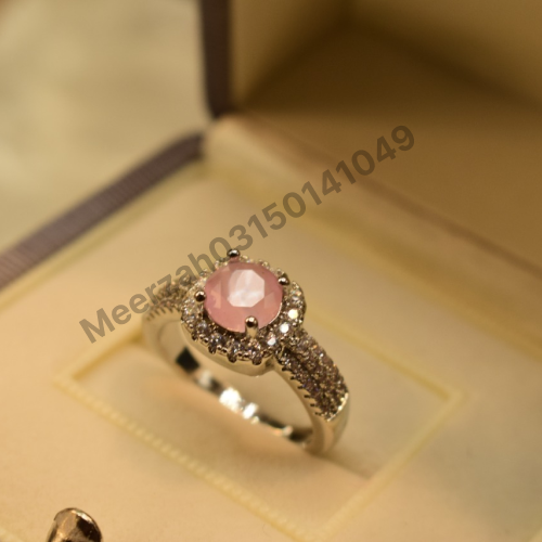 Stylish Pink Stone Silver Plated Ring for Girls/Women