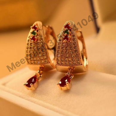 Fancy Maroon Stone Crystal Golden Earings for Girls/Women