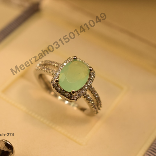 Green Stone Silver Plated Ring for Girls/Women