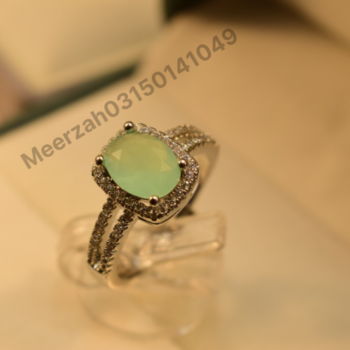 Green Stone Silver Plated Ring for Girls/Women