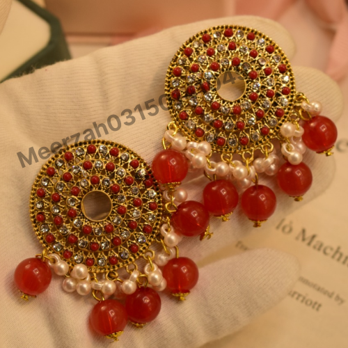 Red studded gold coated earrings for Girls/Women