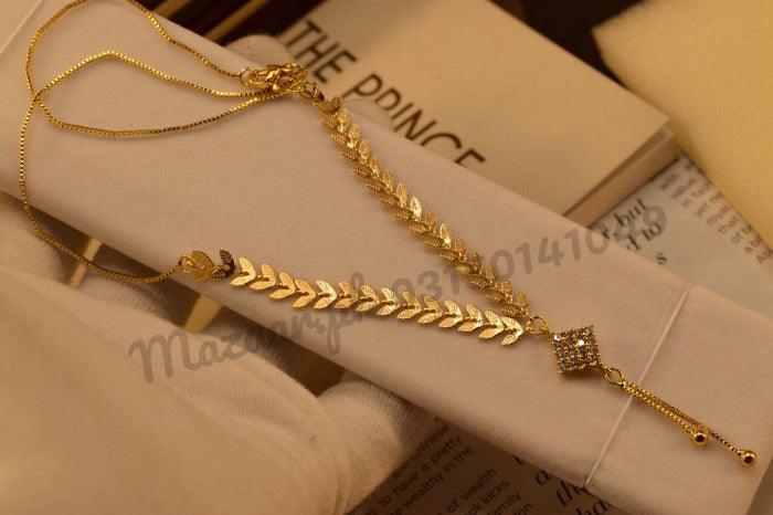 18K Chain Mala Micro Leaf Gold Plated Pendant for Girls/Women - Meerzah