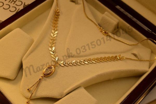 18K Chain Micro Leaf Gold Plated Pendant for Girls/Women - Meerzah