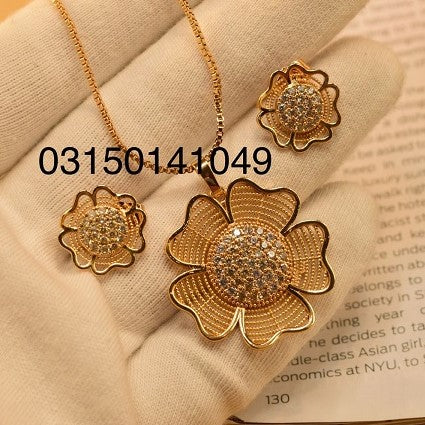 Flower Gold Plated Crystal Necklace Sets for Girls/Women - Meerzah