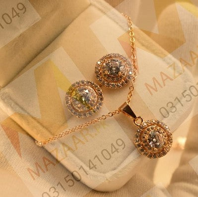 Fancy Shimmering Stones Gold Plated Necklace Set - Meerzah