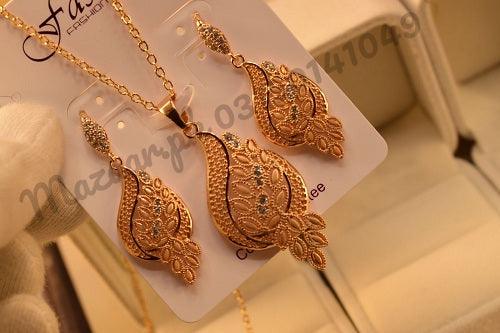 Antique 18K Leaf Crystal Golden Necklace Sets for Girls/Women - Meerzah