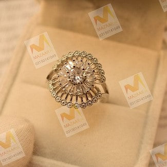 Fancy Silver Cut Stone Crystal Ring for Girls/Women - Meerzah