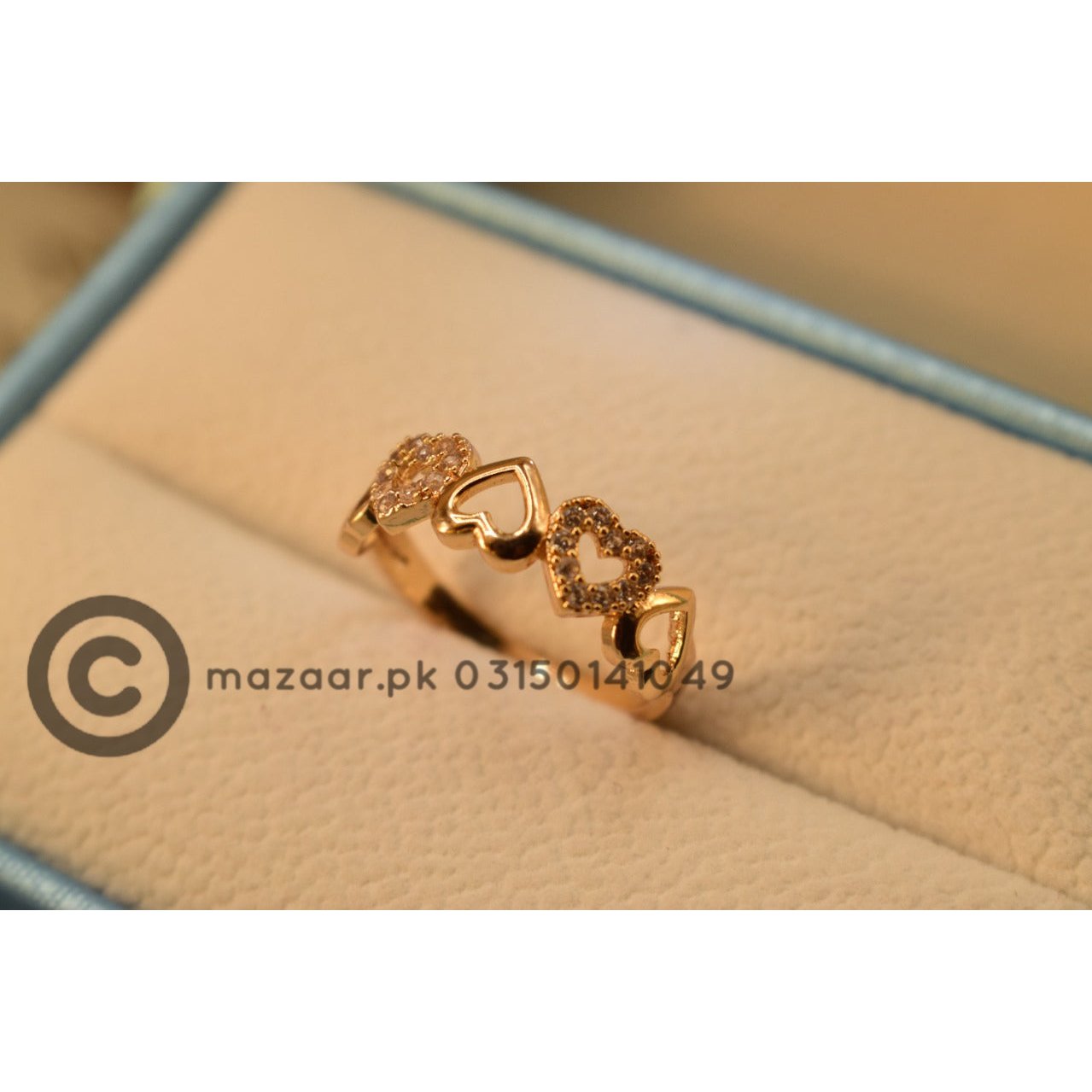 Triple Heart Golden Crystal Design Ring for Girls/Women - Meerzah