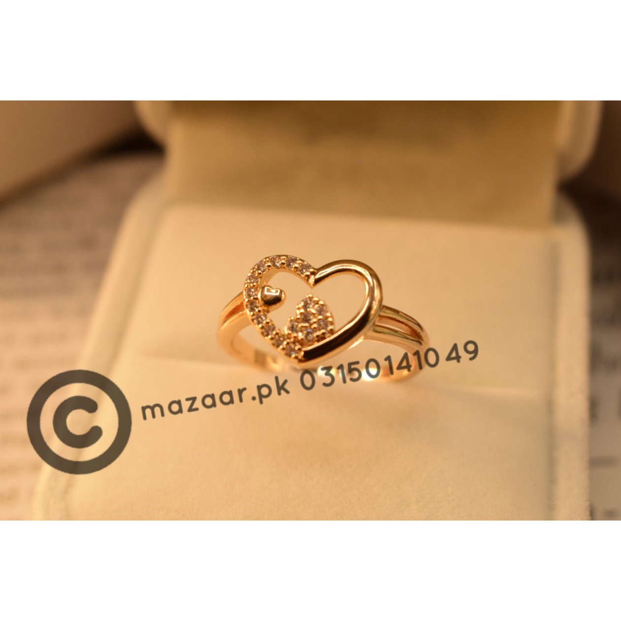 Beautiful Heart Crystla Golden Crystal Design Ring for Girls/Women - Meerzah