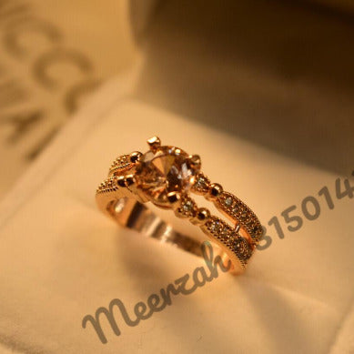 Stylish Golden Shampayn Glass Zircon Crystal Ring for Girls/Women - Meerzah