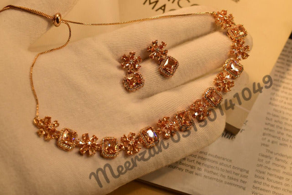 Elegant Shampayne Stone Crystal Necklace Sets for Girls/Women - Meerzah