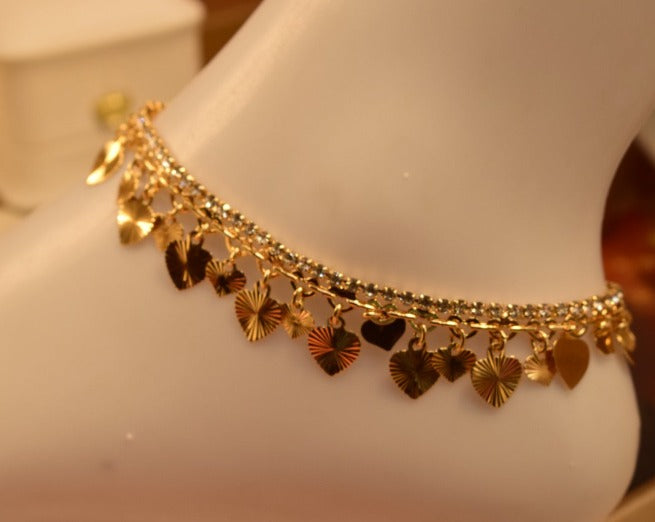 Beautiful Fancy Heart Gold Plated Anklet for Girls/Women