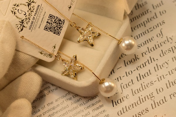 Stylish Long Chain Star Pearl Earings for Girls/Women - Meerzah