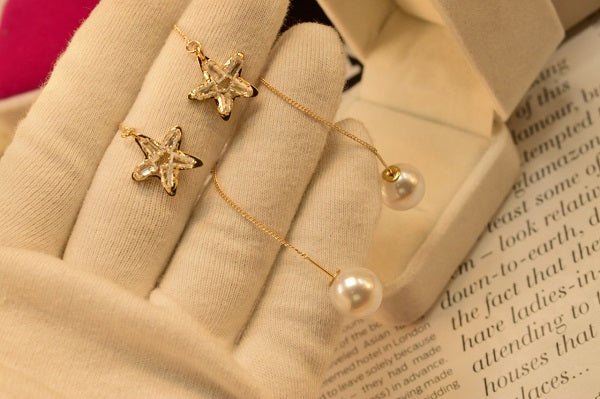 Stylish Long Chain Star Pearl Earings for Girls/Women - Meerzah