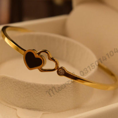 Beautiful Fancy Black Heart crystal Golden Bangle Bracelet for Girls/Women - Meerzah