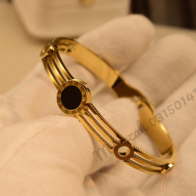 Beautiful Fancy Black Round crystal Golden Bangle Bracelet for Girls/Women - Meerzah