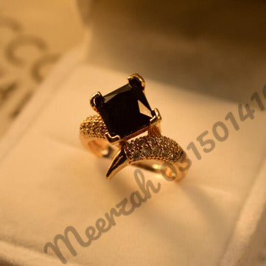 Fancy Black Stone Golden Crystal Ring for Girls/Women - Meerzah