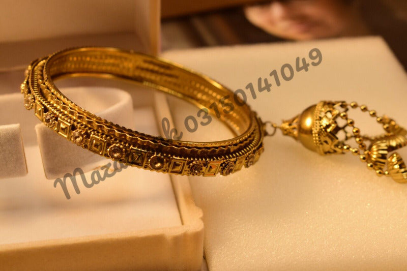 Antique Chain Jhoomer Golden Bangle for Girls/Women - Meerzah