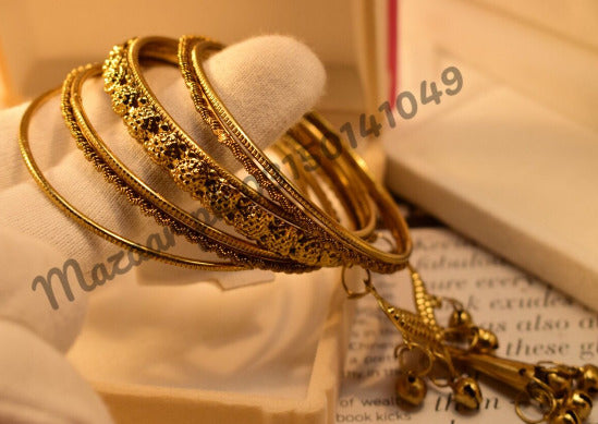 Stylish Fancy Bangles Set with Jhoomer Golden Bangles for Girls/Women - Meerzah