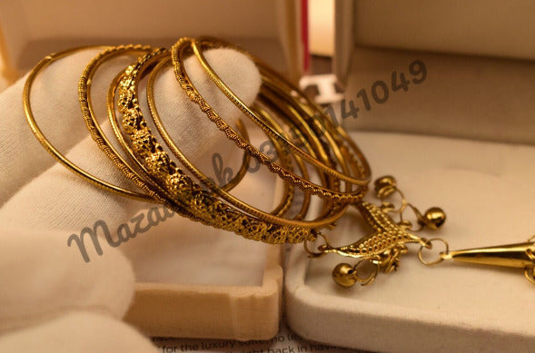 Stylish Fancy Bangles Set with Jhoomer Golden Bangles for Girls/Women - Meerzah