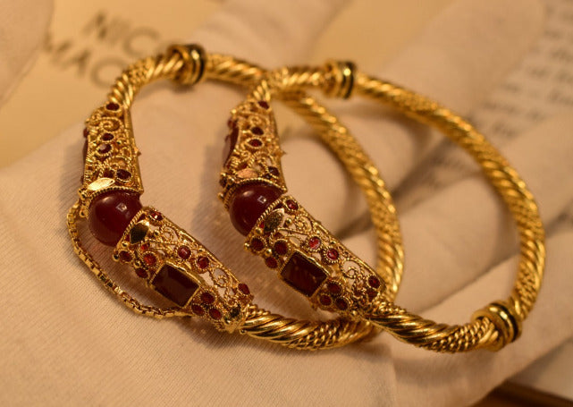 Antique Stylish Maroon Golden Karay Bangles for Girls/Women - Meerzah