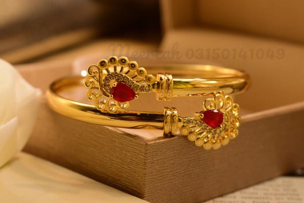 Stunning Single Kara Maroon Gold Design Bracelet for Girls/Women - Meerzah