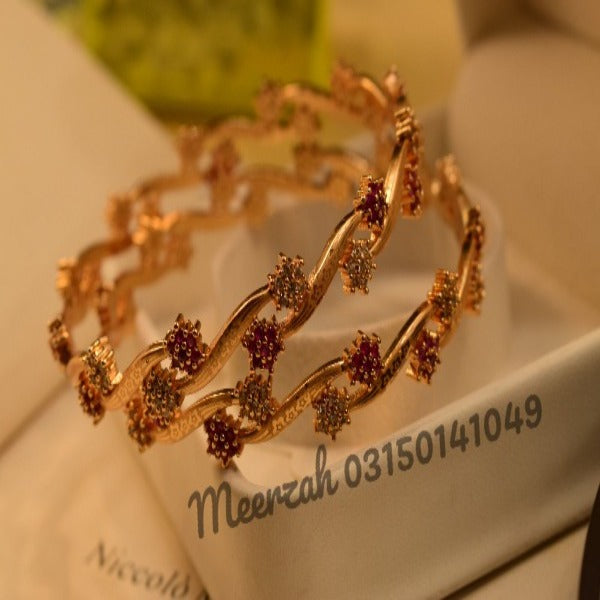 Stylish Karay Maroon Gold Design Bangles Set for Girls/Women