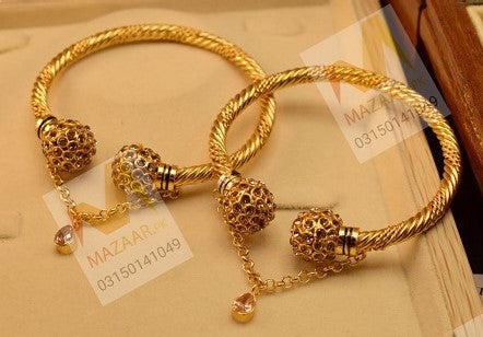 Elegant Crystal Zircon Golden Bangles for Girls/Women - Meerzah