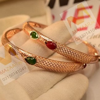 Fancy Maroon Crystal Zircon Golden Bangles for Girls/Women - Meerzah