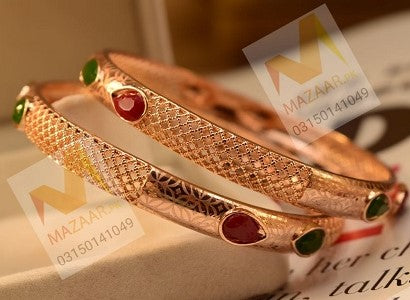 Fancy Maroon Crystal Zircon Golden Bangles for Girls/Women - Meerzah