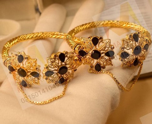 Antique Black Zircon Golden Bangles for Girls/Women - Meerzah