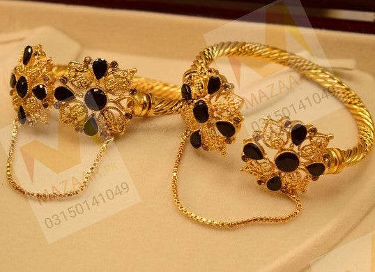 Antique Black Zircon Golden Bangles for Girls/Women - Meerzah