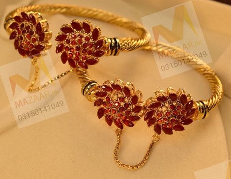 Stylish Maroon Zircon Golden Bangles for Girls/Women - Meerzah